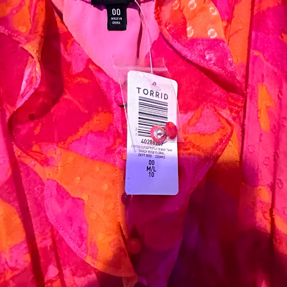 NWT Torrid Pink & Orange Floral Ruffle Drawstring Cami - Picture 6 of 6